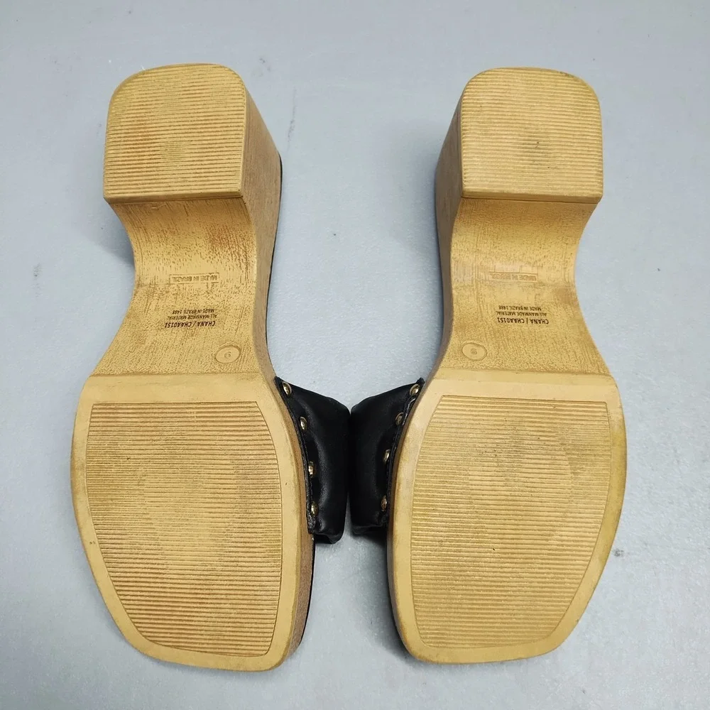 Steve Madden Chana Woody Platform Slide Sandals Womens US 9 Black Brown Open Toe
